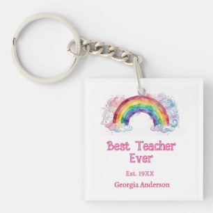 rainbow watercolor pastel best teacher ever est key ring