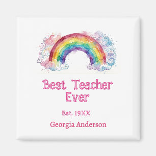 rainbow watercolor pastel best teacher ever est magnet