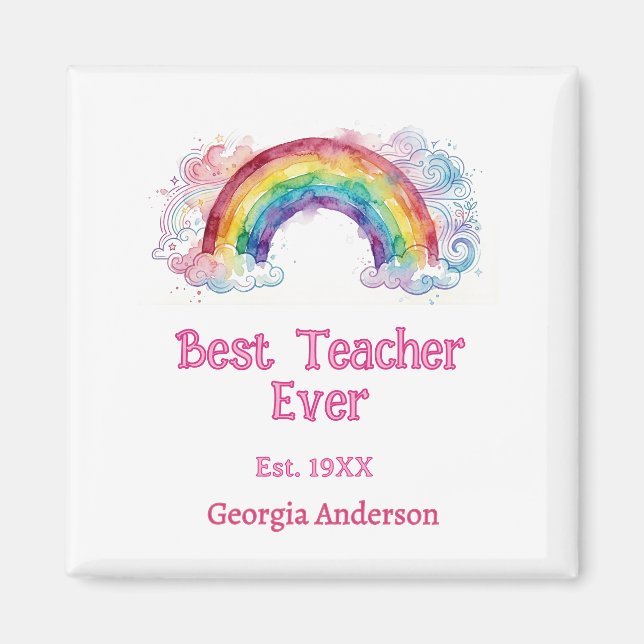 rainbow watercolor pastel best teacher ever est magnet (Front)