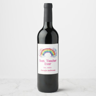 rainbow watercolor pastel best teacher ever est wine label