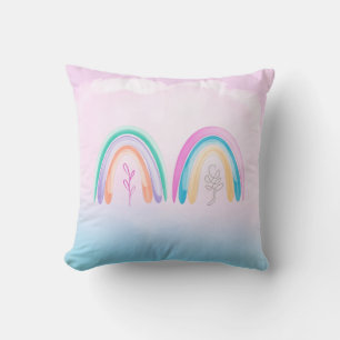 Rainbow Watercolor Pastel Pink and Blue Cushion
