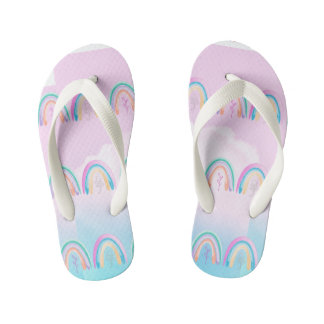 Rainbow Watercolor Pastel Pink and Blue  Kid's Flip Flops