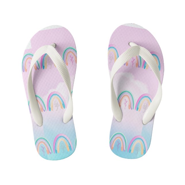 Rainbow Watercolor Pastel Pink and Blue  Kid's Flip Flops (Footbed)