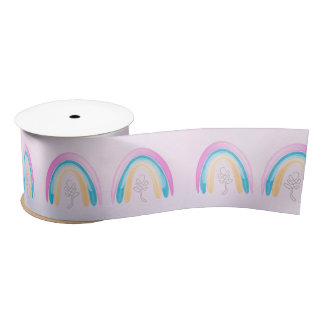 Rainbow Watercolor Pastel Pink and Blue   Satin Ribbon