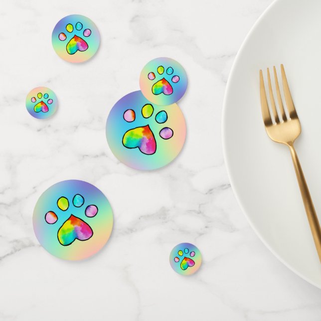 Rainbow Watercolor Paw Print Birthday Party Confetti (Group)