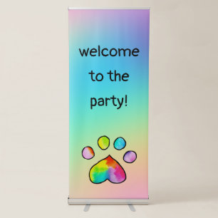 Rainbow Watercolor Paw Print Birthday Party Retractable Banner