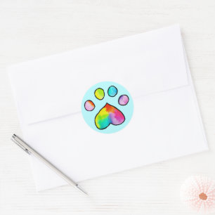 Rainbow Watercolor Paw Print Classic Round Sticker
