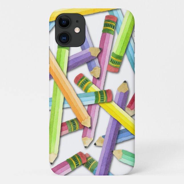Rainbow Watercolor Pencils Teacher iPhone Case (Back)