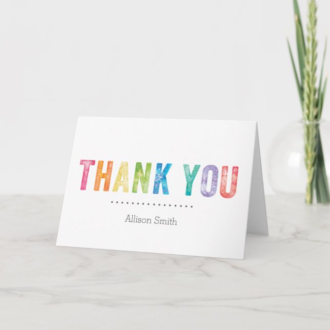 Rainbow Watercolor Personalised Thank You Card (Front)