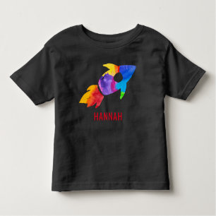 Rainbow Watercolor Rocket Outer Space Kids Toddler T-Shirt