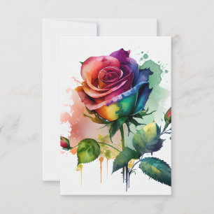 Rainbow Watercolor Rose Birthday Card