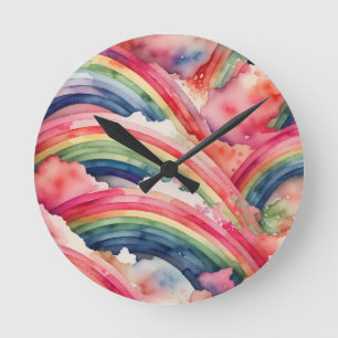 rainbow watercolor round clock