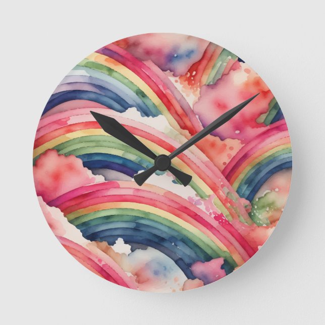 rainbow watercolor round clock (Front)