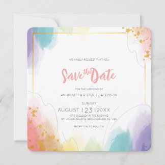 Rainbow Watercolor Save the Date Card
