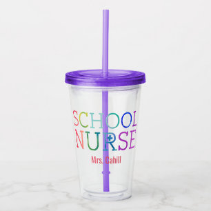 Rainbow Watercolor School Nurse Personalised Acrylic Tumbler