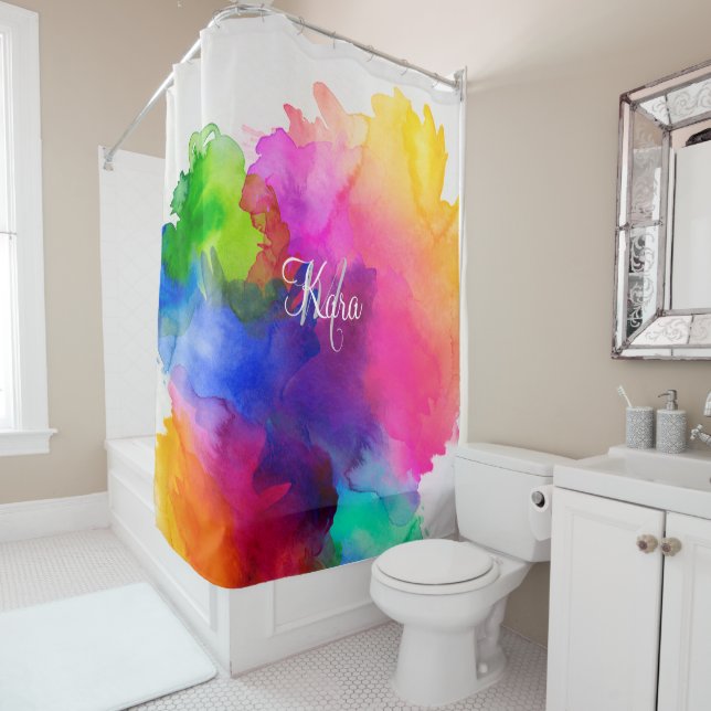 Rainbow Watercolor Shower Curtain (In Situ)