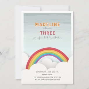 Rainbow Watercolor Sky Clouds Birthday Party Invitation