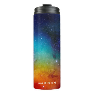 Rainbow Watercolor Space Galaxy Thermal Tumbler