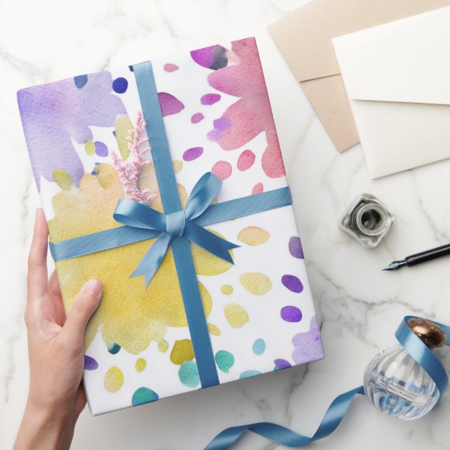 Rainbow Watercolor Splash Abstract Pattern Wrapping Paper (Gifting)