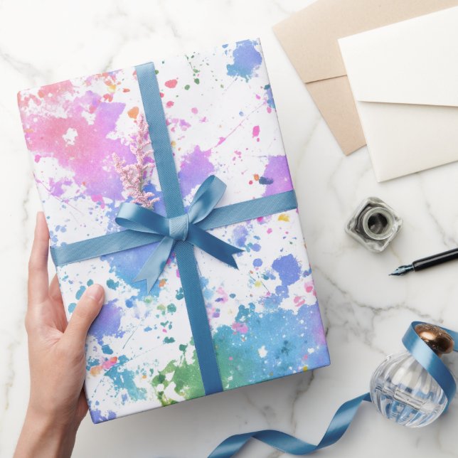 Rainbow Watercolor Splash Abstract Pattern Wrapping Paper (Gifting)