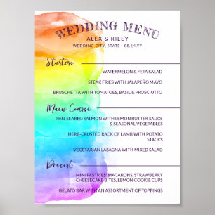Rainbow Watercolor Splash LGBTQ Wedding Menu Poster