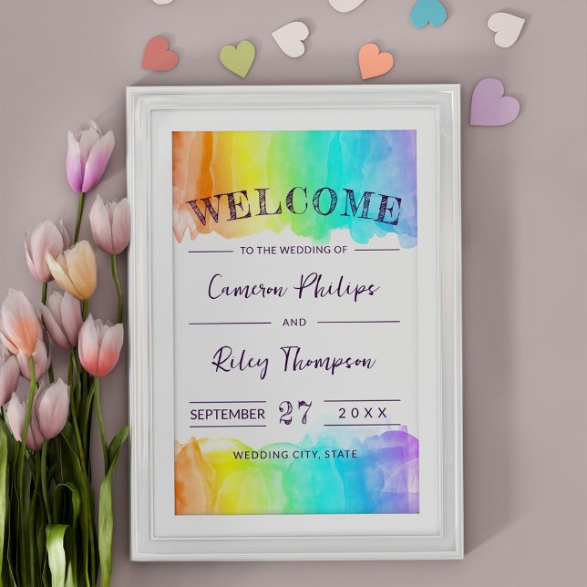 Rainbow Watercolor Splash LGBTQ Wedding Welcome Poster (Creator Uploaded)