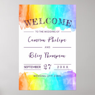 Rainbow Watercolor Splash LGBTQ Wedding Welcome Poster