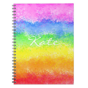 Rainbow watercolor splatter custom personalised notebook
