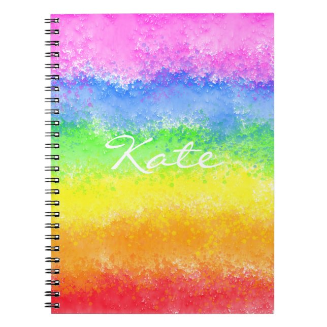 Rainbow watercolor splatter custom personalised notebook (Front)