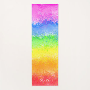 Rainbow watercolor splatter custom personalised yoga mat