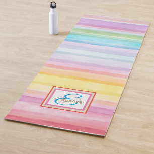 Rainbow Watercolor Stripes Personalised Yoga Mat