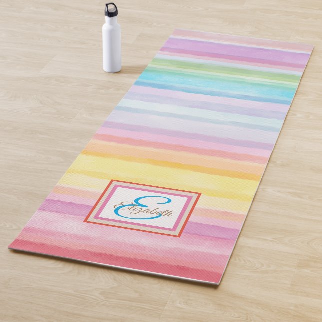 Rainbow Watercolor Stripes Personalised Yoga Mat (In Situ)