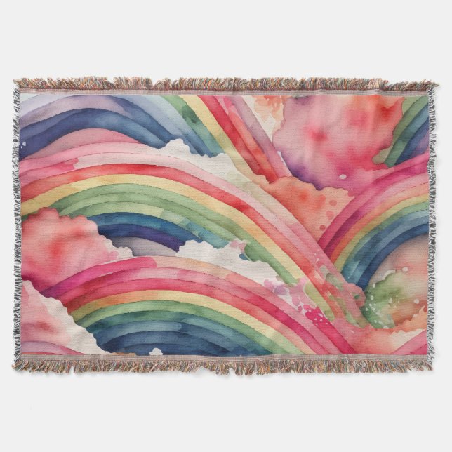 rainbow watercolor throw blanket (Front)