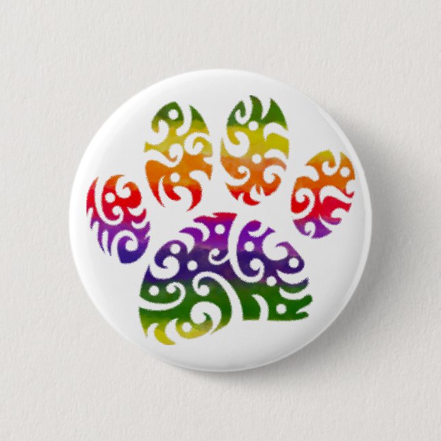 Rainbow Watercolor Tribal Dog Paw Tattoo Print 6 Cm Round Badge (Front)