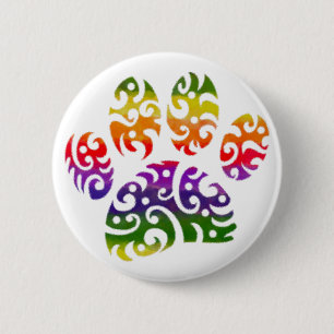 Rainbow Watercolor Tribal Dog Paw Tattoo Print 6 Cm Round Badge