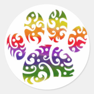 Rainbow Watercolor Tribal Dog Paw Tattoo Print Classic Round Sticker