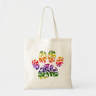 Rainbow Watercolor Tribal Dog Paw Tattoo Print Tote Bag