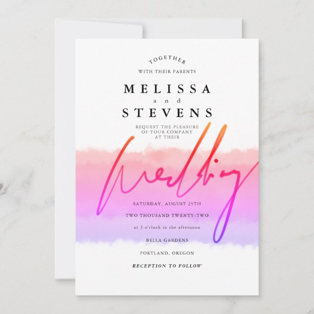 rainbow watercolor typography wedding invitation (Front)
