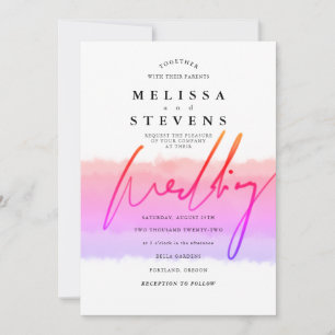 rainbow watercolor typography wedding invitation