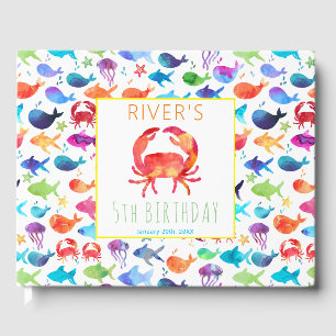 Rainbow Watercolor Under The Sea Crab Guest Book
