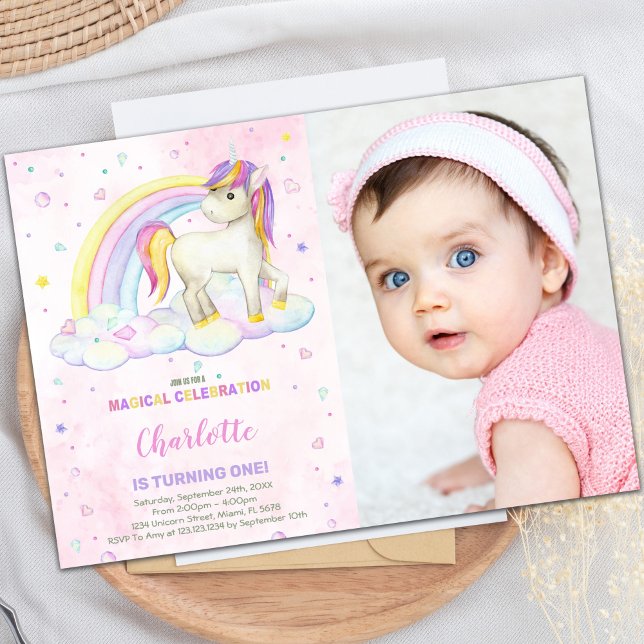 Rainbow Watercolor Unicorn Birthday Invitations ph (Rainbow Watercolor Unicorn Birthday Invitations ph)