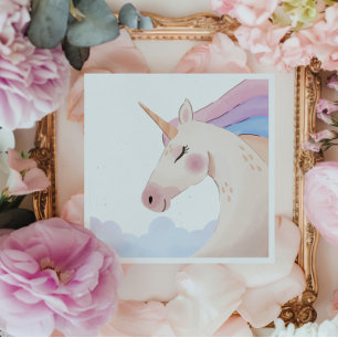Rainbow Watercolor Unicorn Birthday Party Napkin