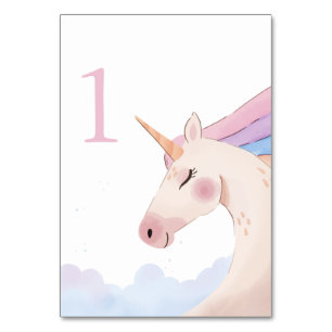 Rainbow Watercolor Unicorn Birthday Party   Table Number