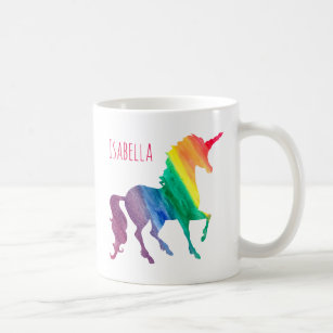Rainbow Watercolor Unicorn Pretty Personalised Coffee Mug