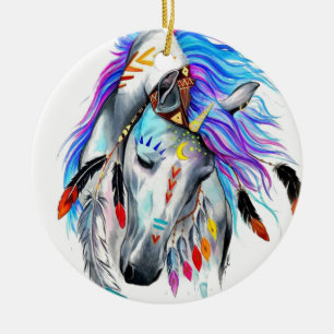 Rainbow watercolor war horse ceramic tree decoration