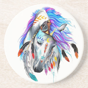 Rainbow watercolor war horse coaster