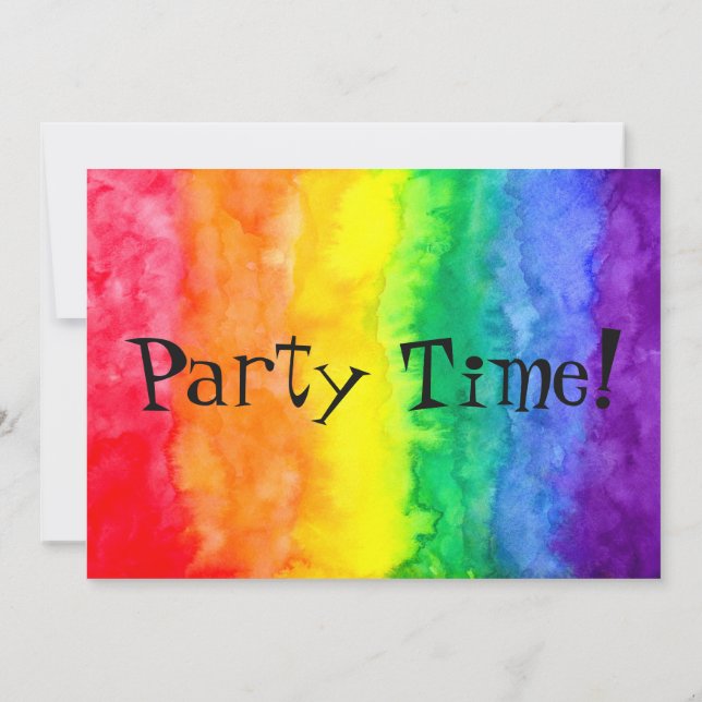 Rainbow Watercolor Wash Party Time Invitation (Back)