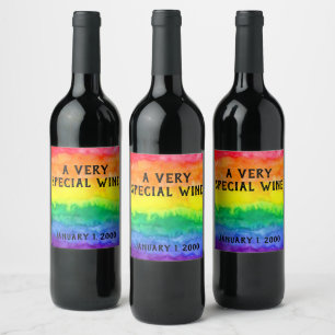 Rainbow Watercolor Wash Wine Label