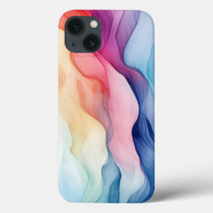 Rainbow Watercolor Wave Design iPhone 13 Case