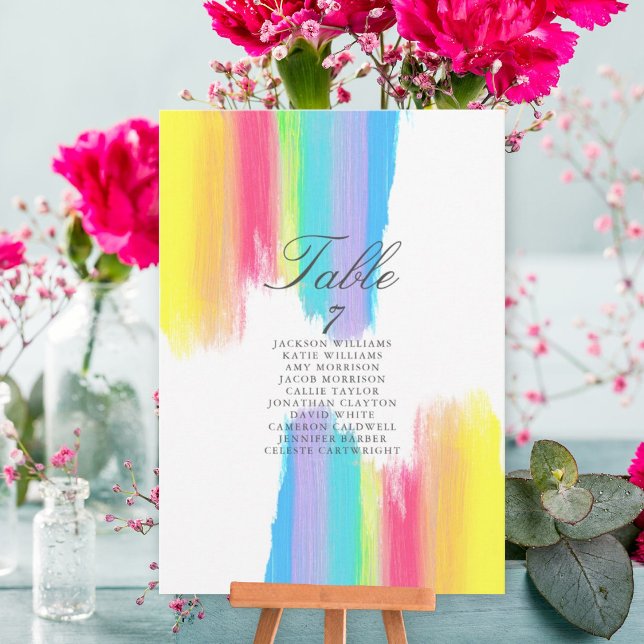 Rainbow Watercolor Wedding Elegant Table Card (Creator Uploaded)